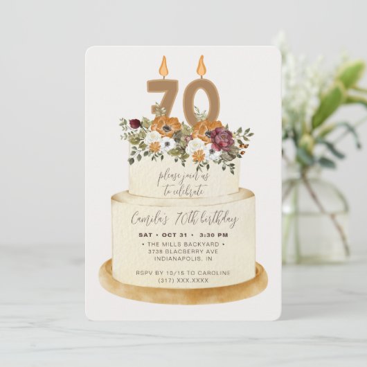 Chic Oranje Herfst herfst 70th Birthday Cake Kaart (Staand voorkant)