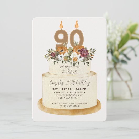 Chic Oranje Herfst herfst 90th Birthday Cake Kaart (Staand voorkant)