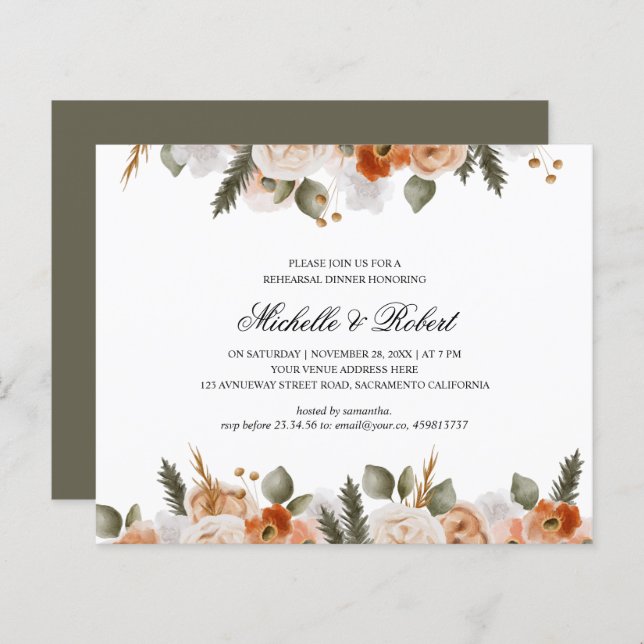 Chic Oranje Ivory Moss Wedding Rehearsal Dinner (Voorkant / Achterkant)