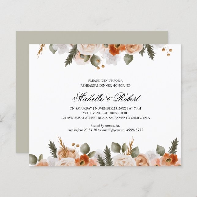 Chic Oranje Ivory Sage Wedding Rehearsal Dinner (Voorkant / Achterkant)