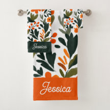 Chic Oranje Lente Bloemen Botanisch Patroon Naam