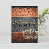 Chic  Oranje Masquerade-uitnodigingen Kaart (Staand voorkant)