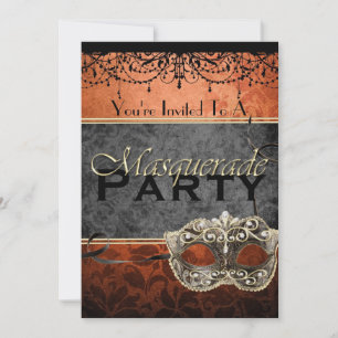 Chic  Oranje Masquerade-uitnodigingen Kaart