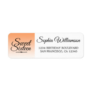 Chic Oranje Ombre Sweet 16 Birthday Return Address Etiket