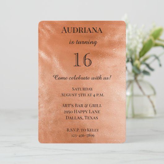 Chic Oranje Peach Spice Glam Glitter Verjaardag Kaart (Staand voorkant)