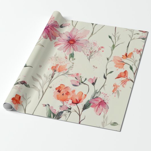 Chic Oranje & Roze Feminine Floral Wedding Cadeaupapier (Uitgerold)