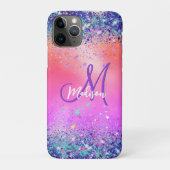 Chic oranje roze iridescent faux glitter monogram Case-Mate iPhone case (Achterkant)