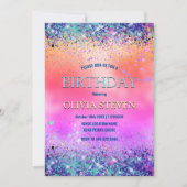 Chic oranje roze iridescent faux glitter monogram kaart (Voorkant)