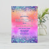 Chic oranje roze iridescent faux glitter monogram kaart (Staand voorkant)