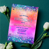 Chic oranje roze iridescent faux glitter monogram kaart