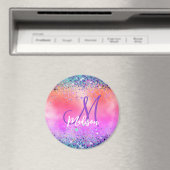 Chic oranje roze iridescent faux glitter monogram magneet (Insitu (Vaatwasser))