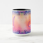 Chic oranje roze iridescent faux glitter monogram mok (Midden)