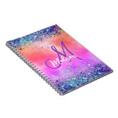 Chic oranje roze iridescent faux glitter monogram notitieboek (Rechterzijde)
