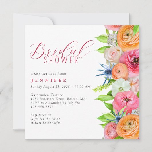 Chic Oranje roze Vrijgezellenfeest Floral Border I Kaart (Voorkant)