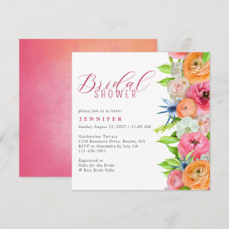 Chic Oranje roze Vrijgezellenfeest Floral Border I Kaart
