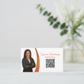 Chic Oranje Schijf Glitter Aangepaste Foto QR Code Visitekaartje (Staand voorkant)