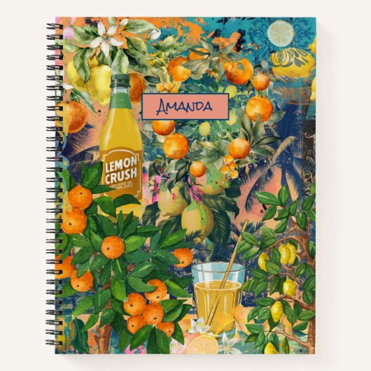 Chic oranje Siciliaanse citrus collage bloemige te Notitieboek (Voorkant)
