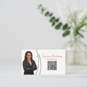 Chic Oranje Slice Glitter Aangepaste Foto QR-code Visitekaartje (Staand voorkant)