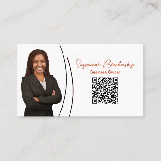 Chic Oranje Slice Glitter Aangepaste Foto QR-code Visitekaartje (Voorkant)