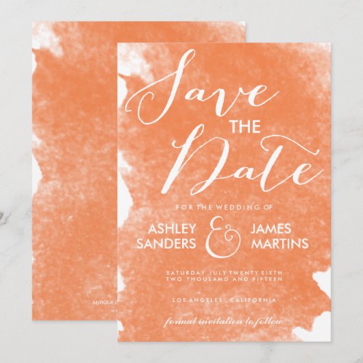 CHIC ORANJE WATERVERF BEWAREN DE DATUM SAVE THE DATE (Voorkant / Achterkant)