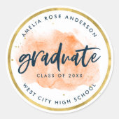 Chic Oranje Waterverf Gold Afstuderen Ronde Sticker (Voorkant)