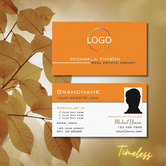 Chic Oranje White met Logo en Foto Professional Visitekaartje