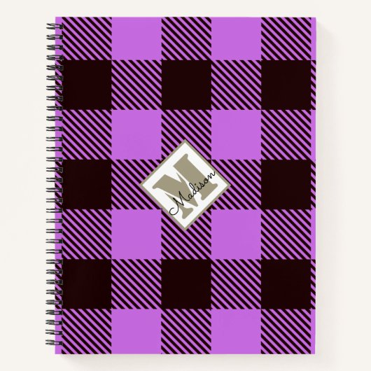 Chic Orchid Black Pset Tartan Persoonlijke naam Notitieboek (Voorkant)