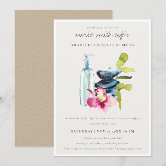 Chic Orchid Stone Spa Massage Grand Opening Invite Bedankkaart (Voorkant / Achterkant)