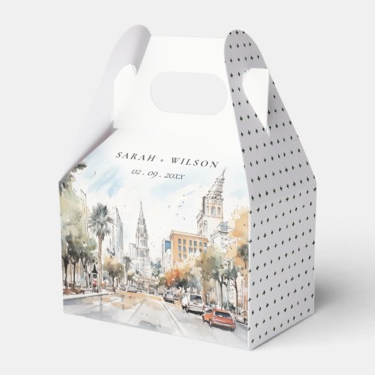 Chic Orlando Florida Skyline Waterverf bruiloft Bedankdoosjes (Voorkant Zijde)