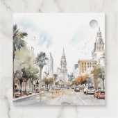 Chic Orlando Florida Skyline Waterverf bruiloft Bedankjes Labels (Achterkant)