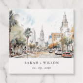 Chic Orlando Florida Skyline Waterverf bruiloft Bedankjes Labels (Voorkant)