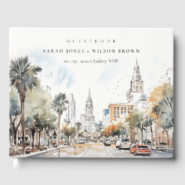 Chic Orlando Florida Skyline Waterverf bruiloft Gastenboek