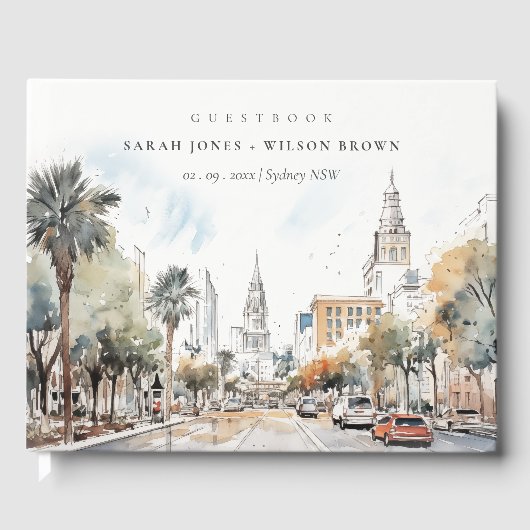 Chic Orlando Florida Skyline Waterverf bruiloft Gastenboek (Voorkant)