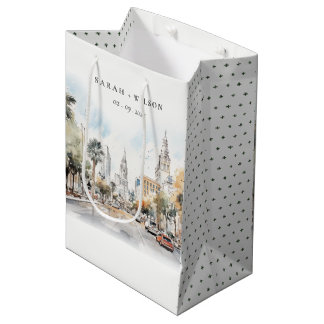 Chic Orlando Florida Skyline Waterverf bruiloft Medium Cadeauzakje