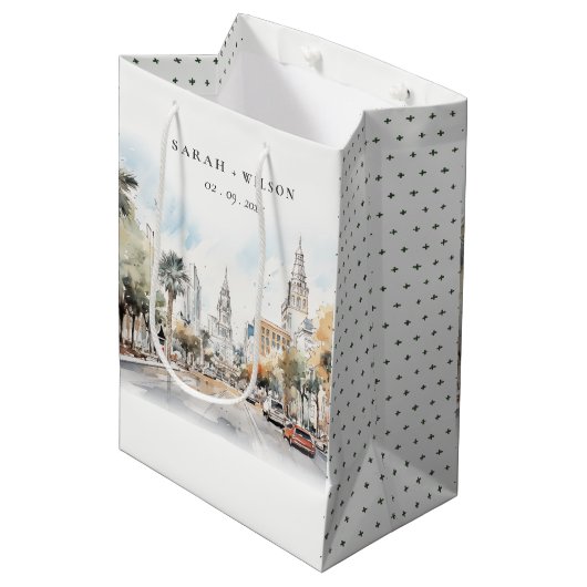 Chic Orlando Florida Skyline Waterverf bruiloft Medium Cadeauzakje (Voorkant Gekanteld)