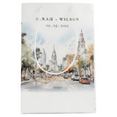 Chic Orlando Florida Skyline Waterverf bruiloft Medium Cadeauzakje (Voorkant)