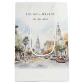 Chic Orlando Florida Skyline Waterverf bruiloft Medium Cadeauzakje (Achterkant)