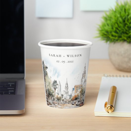 Chic Orlando Florida Skyline Waterverf bruiloft Papieren Bekers (Insitu)