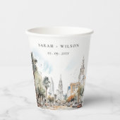 Chic Orlando Florida Skyline Waterverf bruiloft Papieren Bekers (Voorkant)