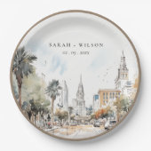Chic Orlando Florida Skyline Waterverf bruiloft Papieren Bordje (Voorkant)