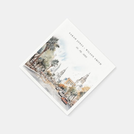 Chic Orlando Florida Skyline Waterverf bruiloft Servet (Hoek)