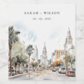 Chic Orlando Florida Skyline Waterverf bruiloft Wijn Etiket (Enkel label)