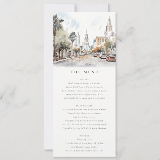 Chic Orlando Florida Skyline Wedding Menu Kaart (Voorkant)