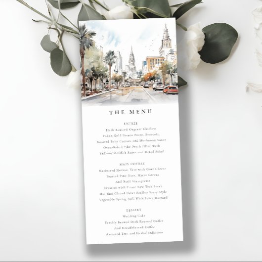 Chic Orlando Florida Skyline Wedding Menu Kaart