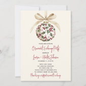 Chic Ornament Exchange Red Bow Holly Berry Party Kaart (Voorkant)