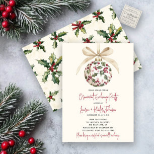 Chic Ornament Exchange Red Bow Holly Berry Party Kaart
