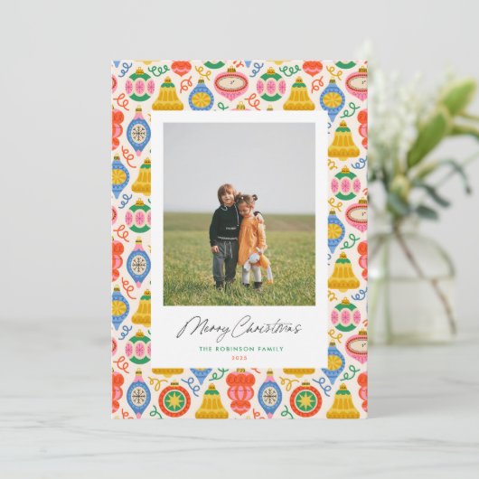 Chic  Ornamenten Kerstkaart (Staand voorkant)