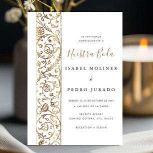 Chic Ornate Bloemrijke Goud Nuestra Boda Bruiloft Kaart