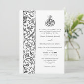 Chic Ornate Floral Black & White Islamic Wedding Kaart (Staand voorkant)