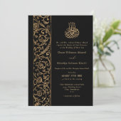 Chic Ornate Floral Gold & Black Islamic Wedding Kaart (Staand voorkant)